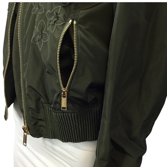 Michael Michael Kors Women's Olive Green Embroidered Flower Bomber Jacket XXS - Picture 4 of 12
